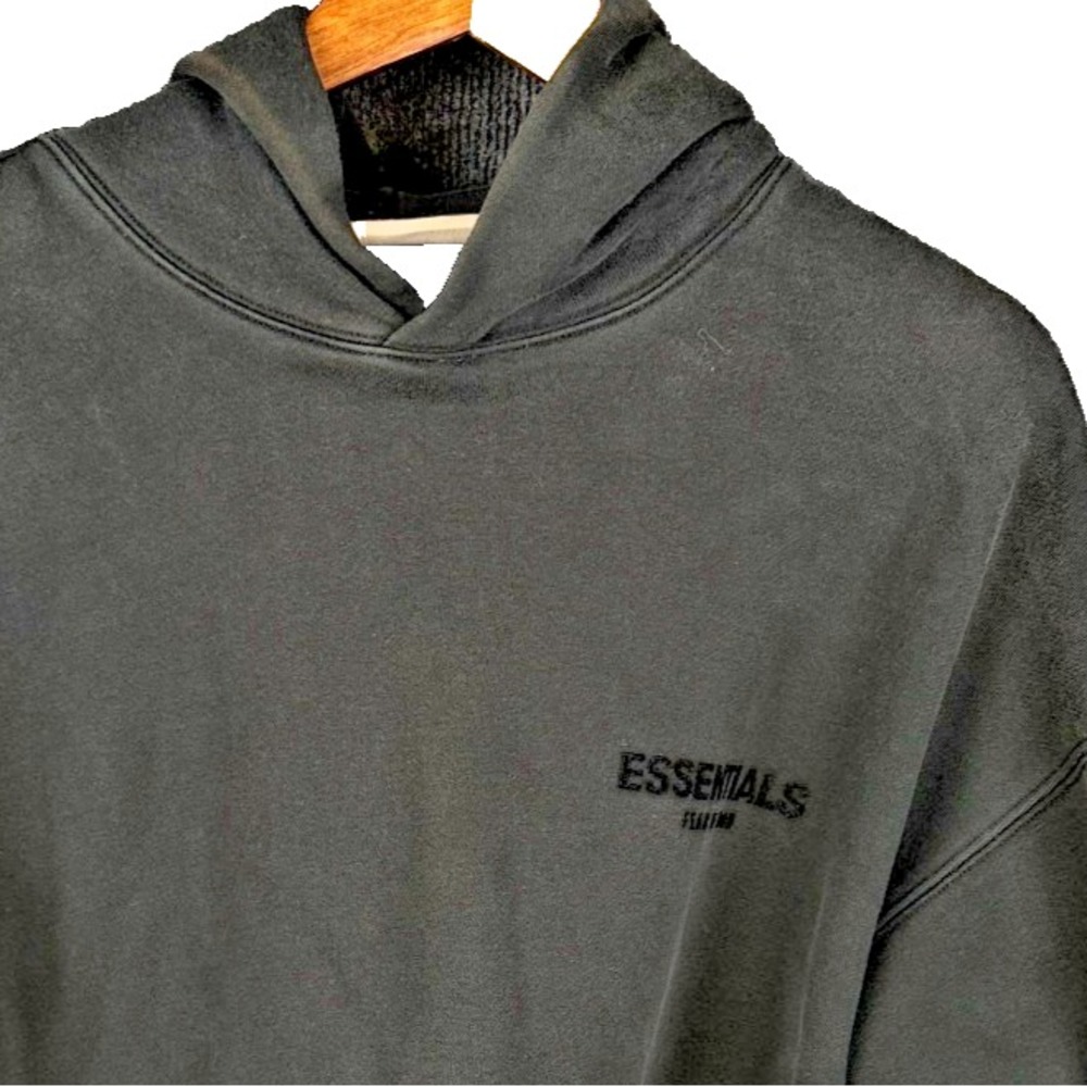Fear of God Essentials Hoodie Velvet Logo Black Sweatshirt Small